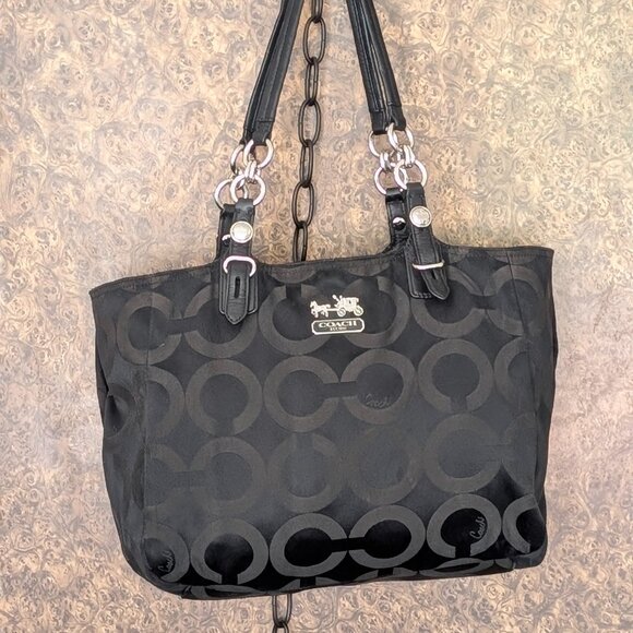 Signature Black Coach Purse/Tote w Zipper Closure - Picture 1 of 15